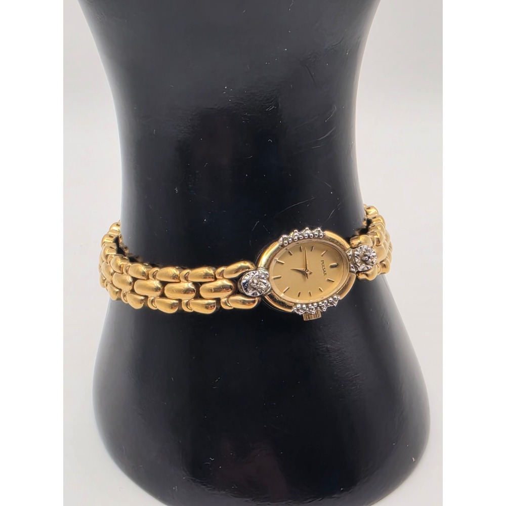 Pulsar Womens Gold Tone Oval Dial Link Bracelet Watch V400-5730 NEEDS BATTERY